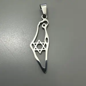 Map Of Israel Pendant Jewish Stainless Steel Silver Tone 18” Necklace Unisex