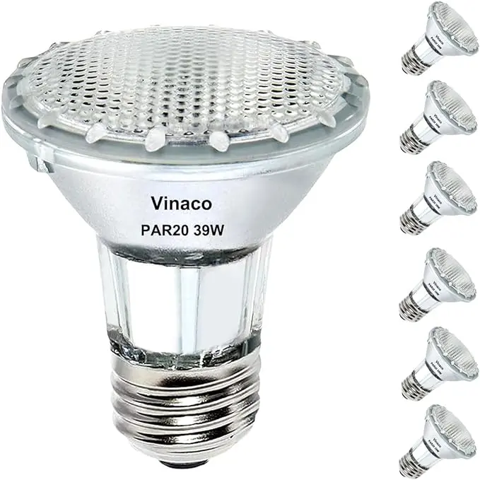 Vinaco PAR20 Flood Light Bulb, 6 Pack PAR20 Flood 39W 120V 480 Lumens , Long Lifespan Halogen 39W PAR20 Dimmable with Warm White 2800K