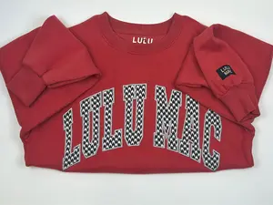 Lulu Mac Crimson Houndstooth Embroidered Sweatshirt