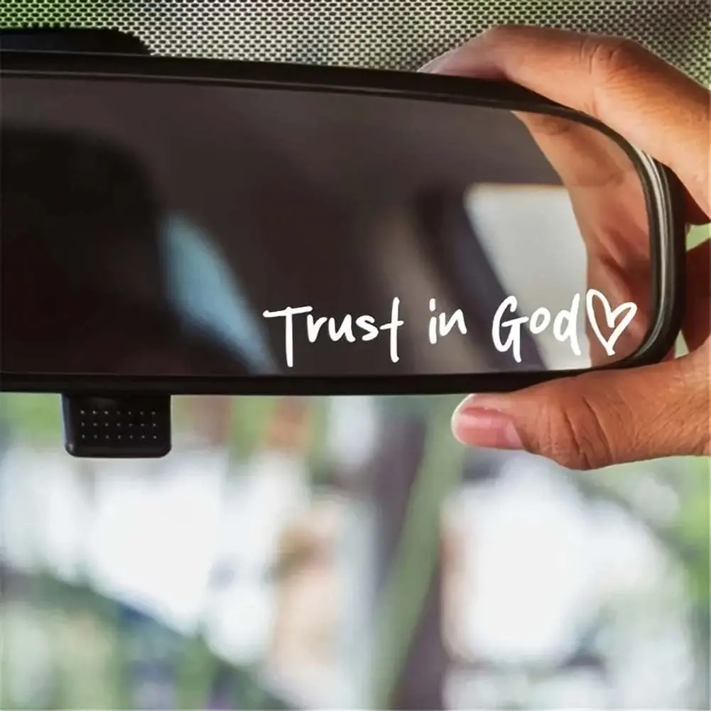 2/4 Count Trust in God Rearview Mirror Sticker, Christian Stickers with Heart for Vehicle Window Windshield Decor, Auto Window Vinyl Cute Religious Affirmation Decor for Women &Men
