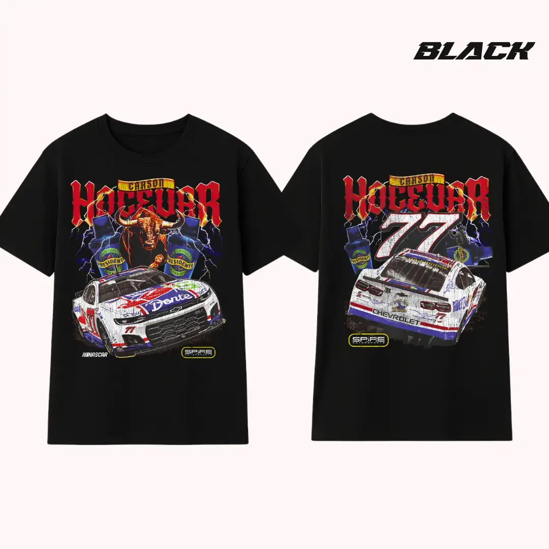 Carson Hocevar E2 Apparel Graphic T-Shirt 100%25 Cotton Black Racing Tee for Motorsports Fans Shop Deals Summer Outfits #     SummerVibes