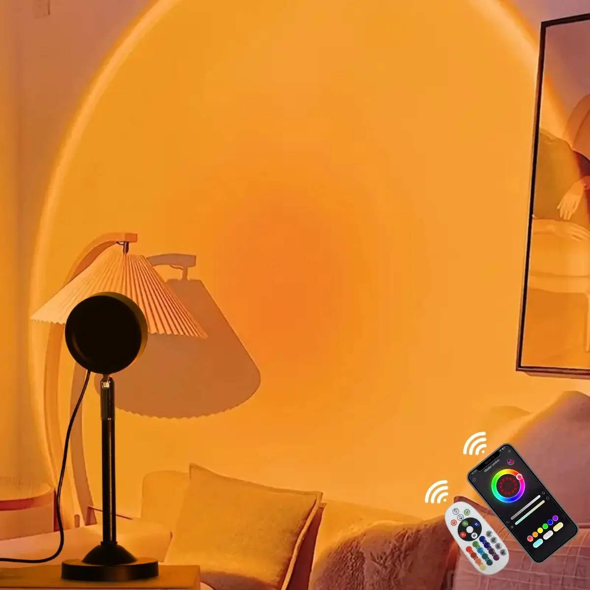 Sunset Projector Night Light, USB Powered RGB 16 Color LED Ambient Light, Remote/APP Control Rotatable Sunset Ambient Light for Home Decor