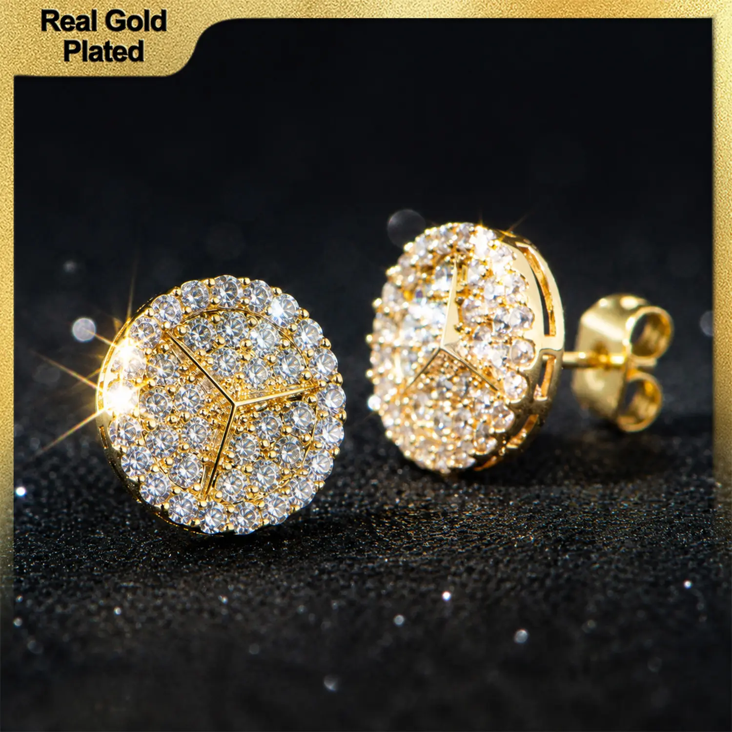Holylegend 14K Real Gold Plated Stud Earrings for Men and Women, 12mm/10mm Classic Round Design, Premium Shine,Inspired Gift for Fashion Lovers