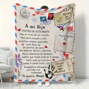 A Letter to My Son & My Daughter Custom Blanket Soft Cozy Flannel Throw Blanket for Couch Bed Heart Design Spanish Alphabet Family Gift for Kids Inspirational Personalized Blanket for Easter Birthday Back to School Graduation Christmas Trending Viral Gift