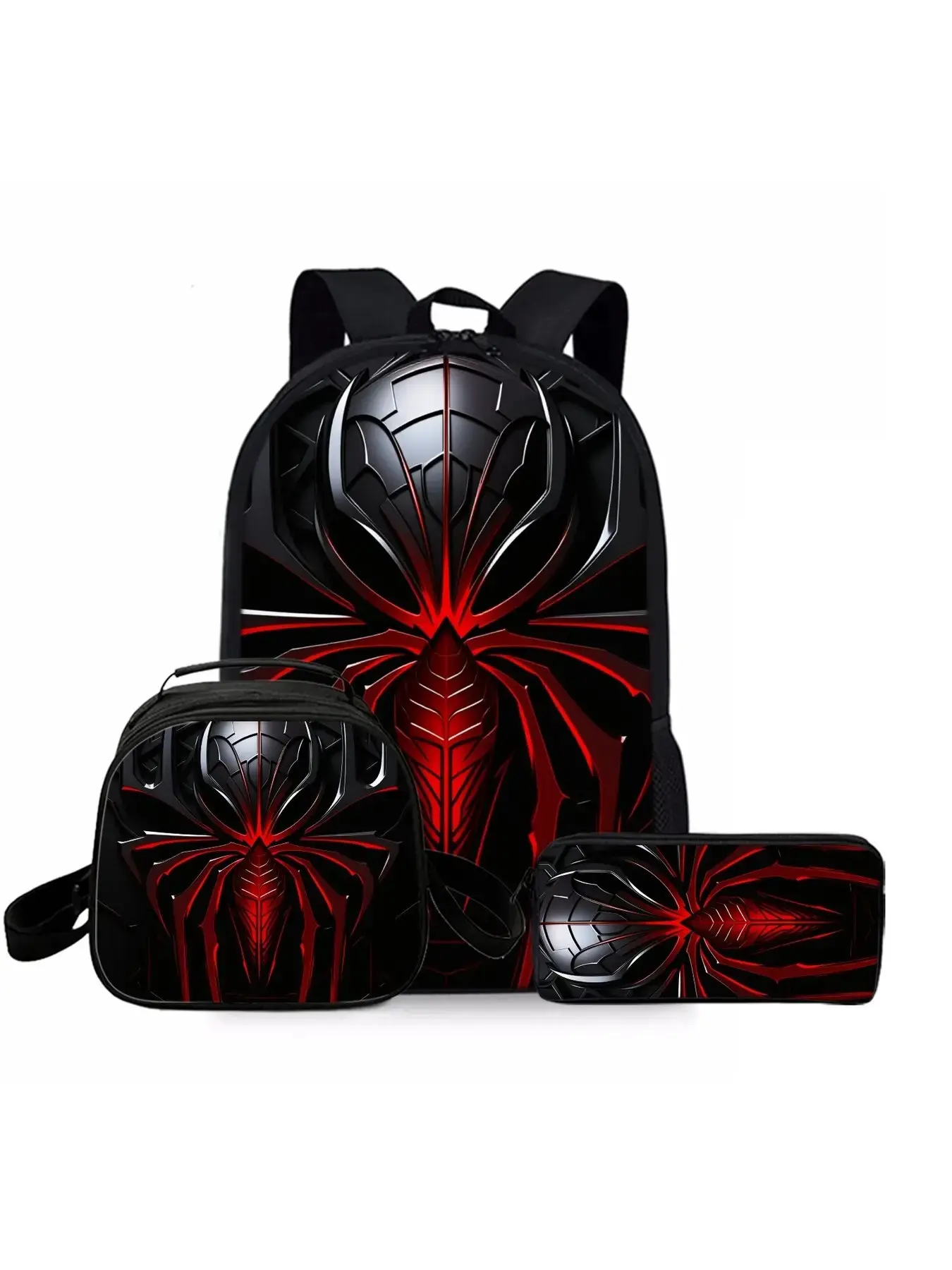 Boys' 3-Piece Mechanical Spider Backpack Set - Cyberpunk Robot Print Gym Bag with Padded Straps, Lunch Tote, Pencil Case - Multifunctional for Gamers (Holidays/Birthdays)