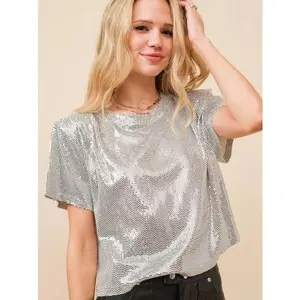 You are Magic Silver Metallic Cropped Sequin Top