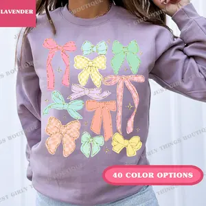 Easter Bows Sweatshirt, Checkered Bow Sweatshirt, Pastel Bows Crewneck, Coquette Easter Sweatshirt, Pastel Spring Spandex