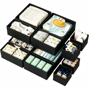 Underwear Drawer Organizer Set of 6/12,  For Lingerie, Undergarments, Bras, Panties, Socks, Onesies Bin Stackable Folding Foldable Storage Large Non-Woven Fabric Boxes