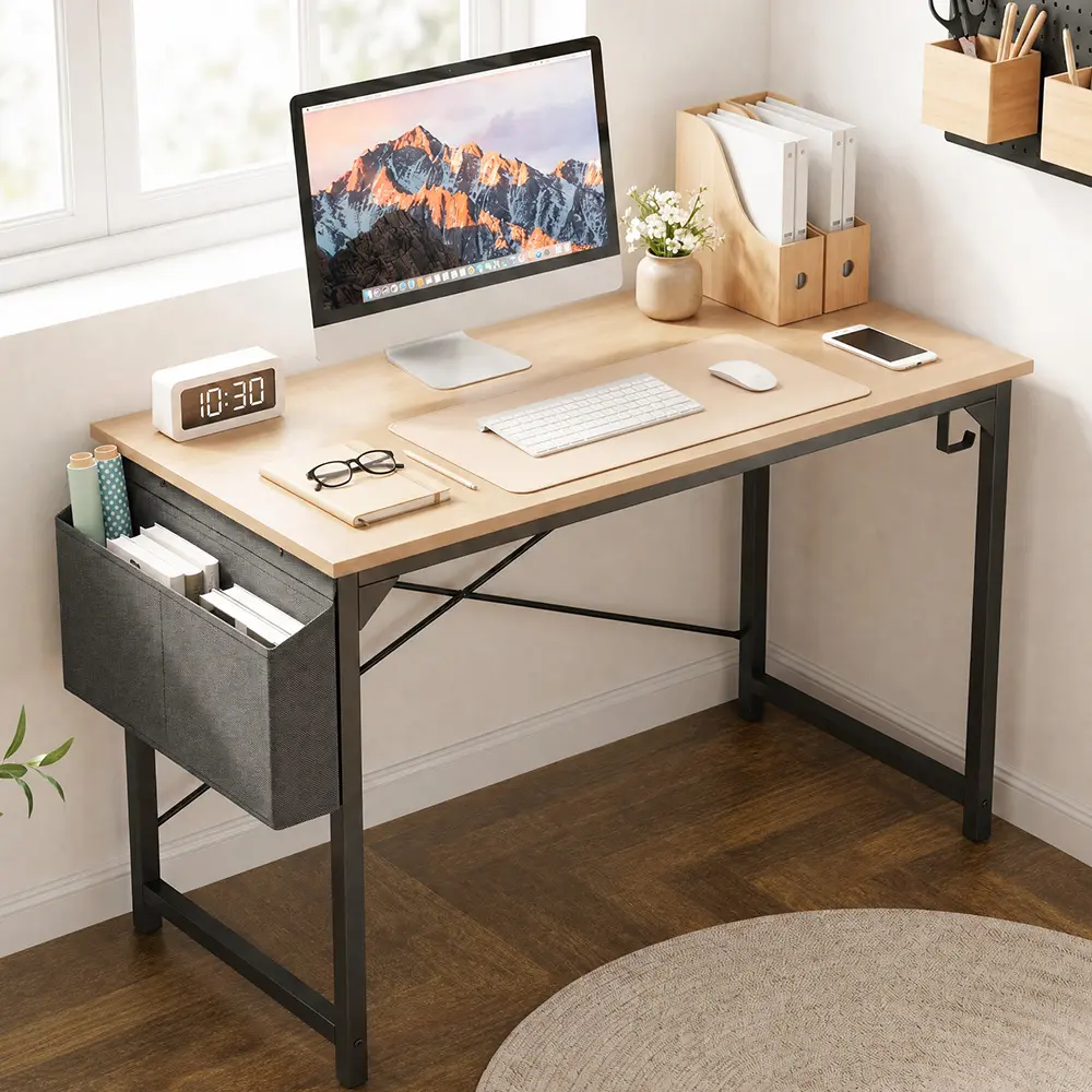 Computer Desk with Metal Frame, Waterproof Surface & Storage Bag – Ideal for Bedroom or Small Spaces