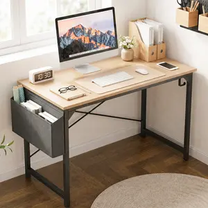 Computer Desk with Metal Frame, Waterproof Surface & Storage Bag – Ideal for Bedroom or Small Spaces