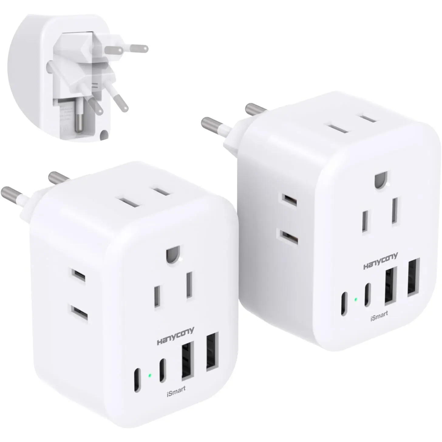 2 Pack European Travel Plug Adapter,  International Power Adapter 4 Outlets 4 USB C Ports (2 USB C), Foldable Type C Adapter for  to   EU  Spain Greece Portugal France