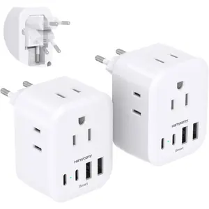 2 Pack European Travel Plug Adapter,  International Power Adapter 4 Outlets 4 USB C Ports (2 USB C), Foldable Type C Adapter for  to   EU  Spain Greece Portugal France