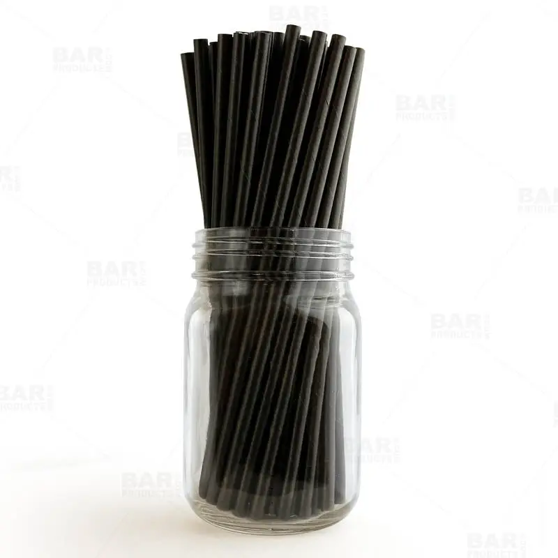 BarConic® Disposable Eco-Friendly Paper Straws, 7.75" Solid Black Bar Utensils for Beverages, Packs of 100