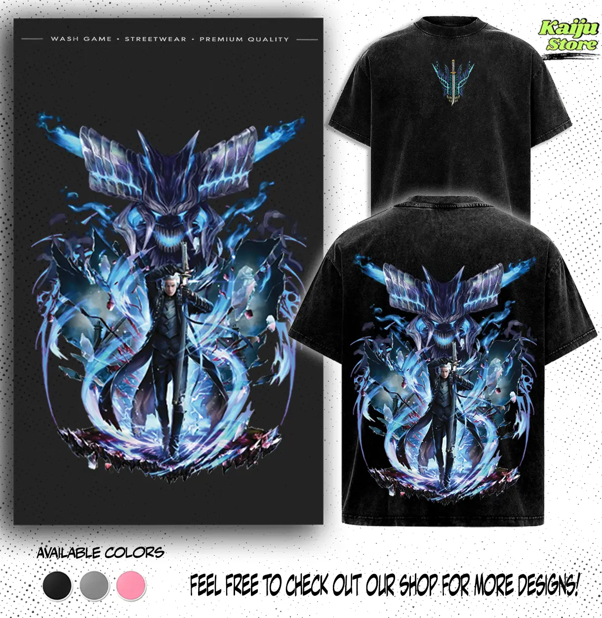 Devil May Cry Vergil The Omega And Alpha King Son of Sparda Anime Manga Clothes Game Vintage Cotton 2 sided Washed Tshirt & Tanktop, Retro Streetwear Trending Clothes