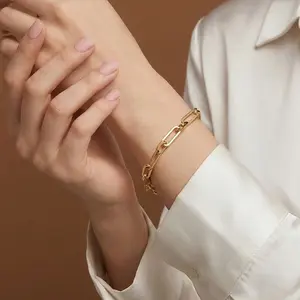 14k Gold-Plated OT Buckle Rectangle Paperclip Link Chain Bracelet for Women Popular Minimalist Jewelry