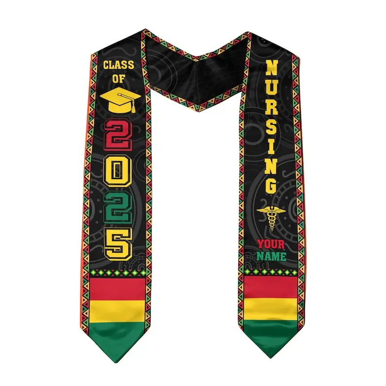 Personalized Nursing Stole, African American Flag Graduation Sash, Customized Nursing Stole Graduation, Class Of 2025 Nursing Stole, Graduation Gifts 0