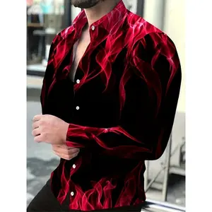 Men's Fashion Flame Pattern Long Sleeve Shirt, Spring And Autumn, Party Dress