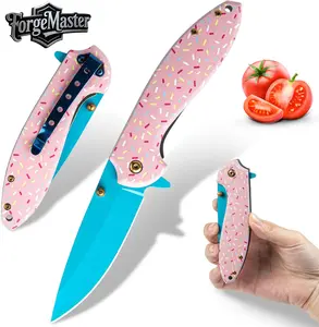 Premium unique donut design pocket folding knife, multipurpose knife with steel blade, handle, small EDC knife with pocket clip, perfect for camping, survival and hiking as well as kitchen tools and holiday gifts for men and women