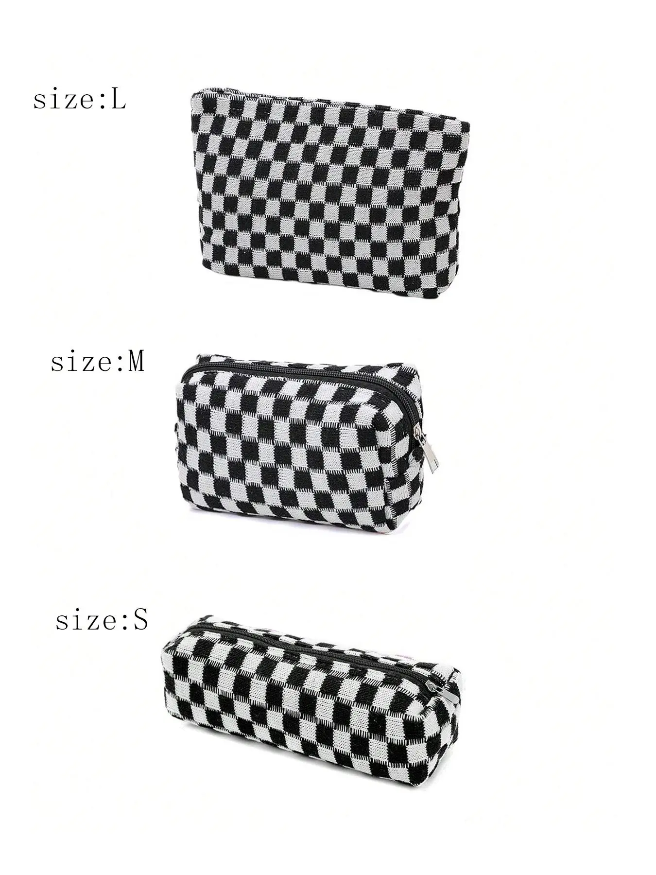 Niche  black and white checkerboard storage bag with multiple sizes of portable Travel Cosmetic Bags, Make up Storage, large, medium and small sundries storage bag combination three-piece set, stylish and simple daily practical storage bag