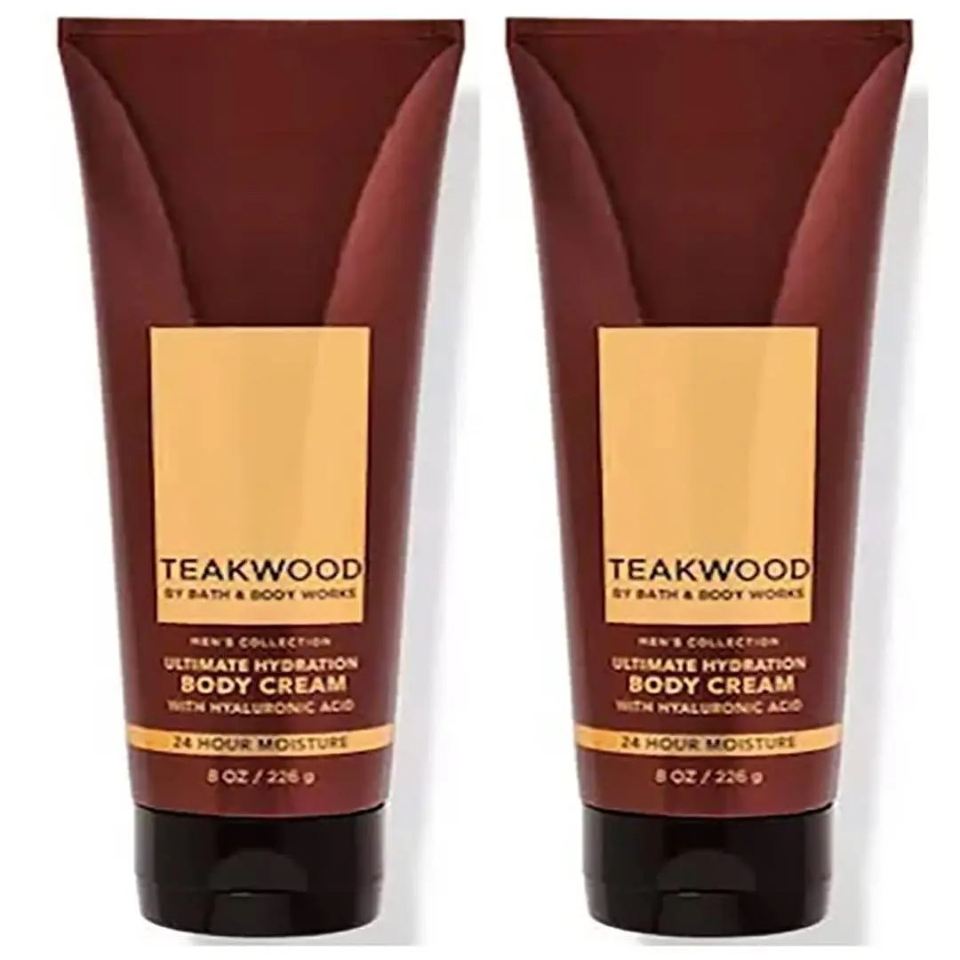 SALE - Bath and Body Works Teakwood Men's Collection Ultimate Hydration Ultra Shea Body Cream 8 Oz 2 Pack (Teakwood)