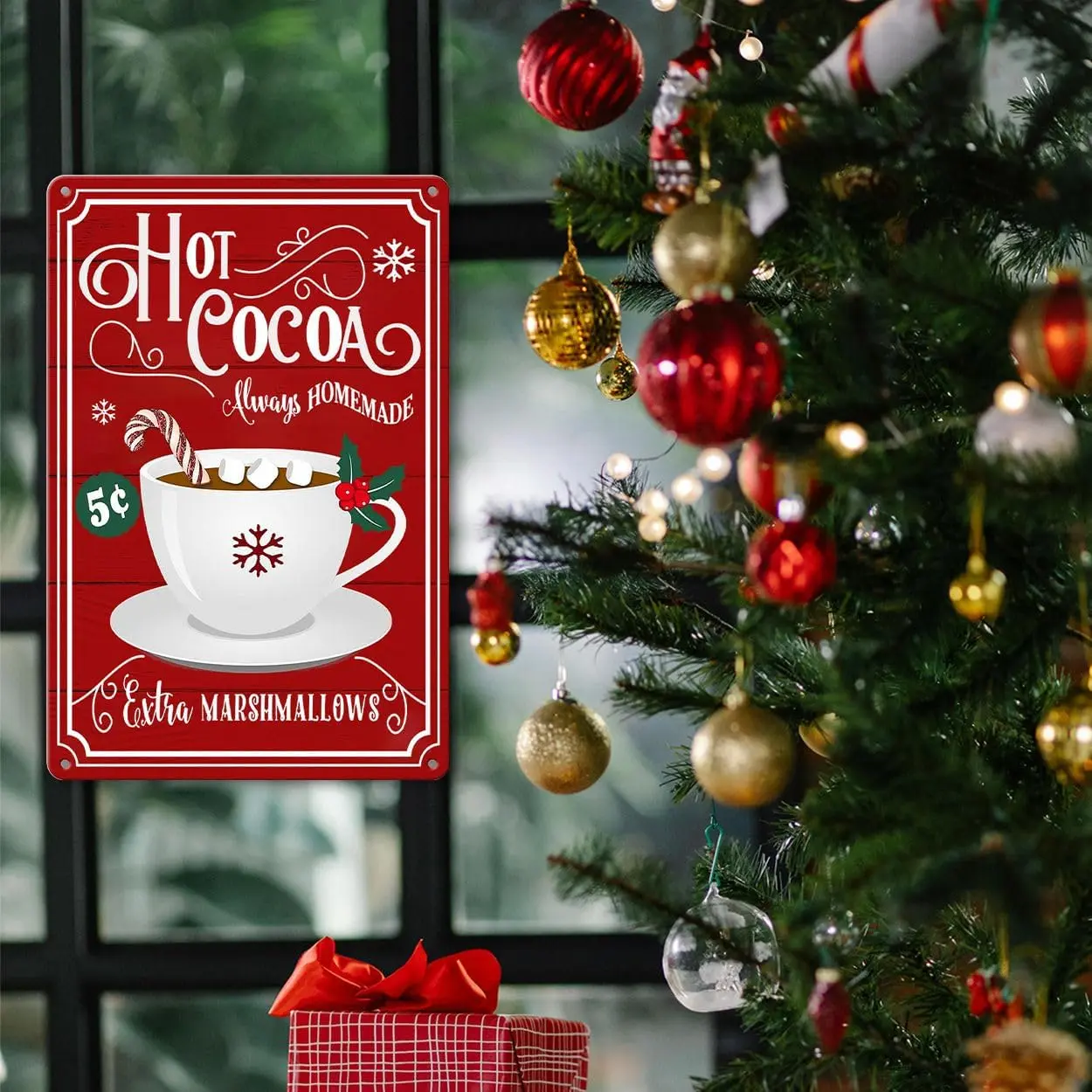 Vintage Christmas Decor Hot Cocoa Bar Tin Sign Christmas Metal Signs Hot Chocolate Bar Sign Christmas Wall Decorations Coffee Bar Sign Hot Cocoa Station Sign 8x12 Inch