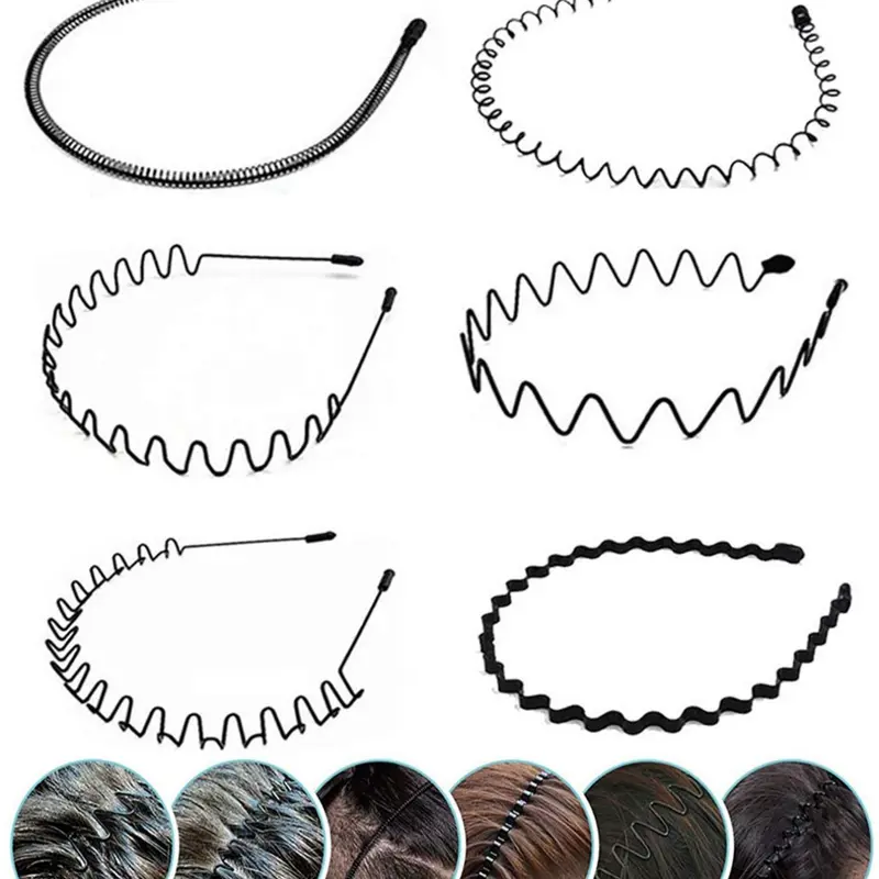6 Pcs Men's Plain Color Non-Slip Wavy Zigzag Hair Bands, Simple Minimalist Sports Headbands for Daily Use, Thin, Head Strap, Non Slip Hairbands