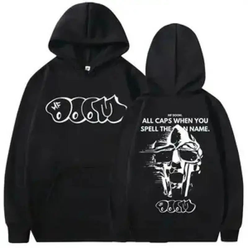 Underground Hip Hop Metal Mask Graphic Hoodie | Vintage Rap Villain 2-Sided Sweatshirt