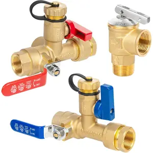 3/4 Inch IPS Isolator Tankless Heater Service Valve Kit, with Pressure Relief Valve, Hot Cold Supply Isolator Valves fit for,,