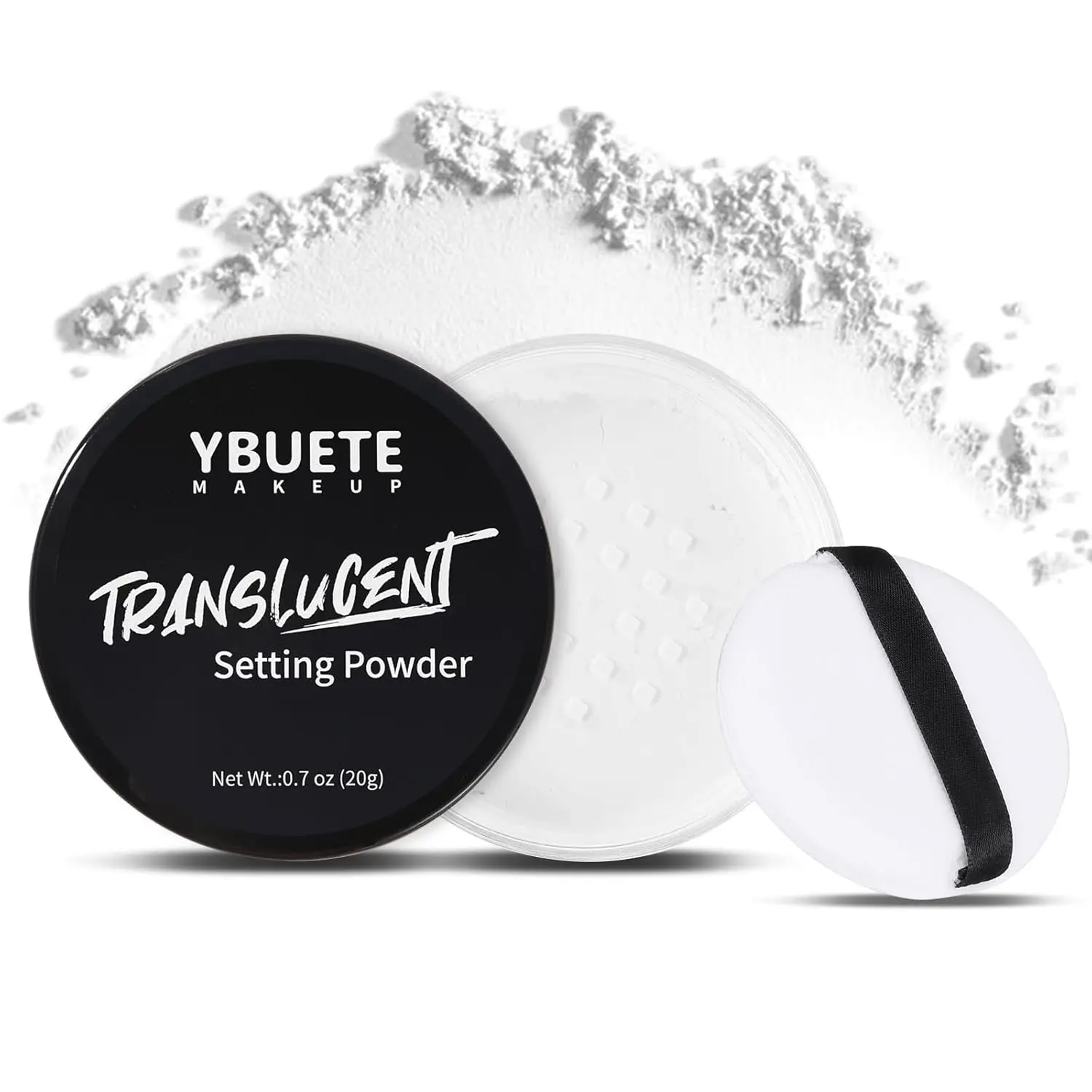 YBUETE Translucent Loose Face Powder, Long Lasting Matte Finishing White Face Paint Setting Powder, Oil Control Natural Talc-Free Setting Powder with Sifter for Halloween SFX Carnival Cosplay Makeup