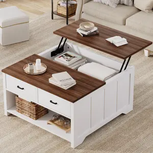 VIVIDWOOD Coffee Table Lift Top, Wood Tea Table with Big Open Storage, Square Coffee Tables for Living Room, Apartment, Farmhouse Coffe Tables Rustic Center Table with 2 Drawers