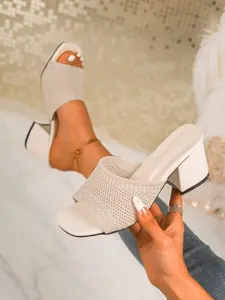 Women's Square Toe Breathable Mesh Mules, Comfortable Heel Design, Casual Fashion Sandals, Elegant Sandals, Versatile Summer Footwear for Women, Rubber