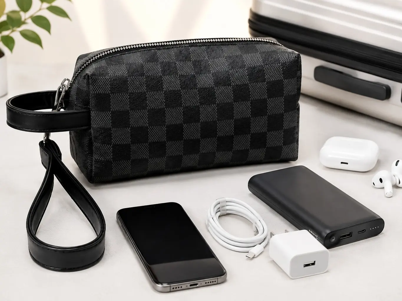 Unisex PU Leather Travel Pouch, Large Capacity Toiletry & Cosmetic Organizer Bag with Carry Handle, Water-Resistant Storage Bag for Travel, Gym & Daily Essentials
