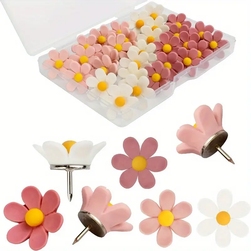 20/box tricolor Floral Daisy flower pins, push pins, Fasteners, resin, decoration, photo wall and office supplies, suitable for home/school, help organize space