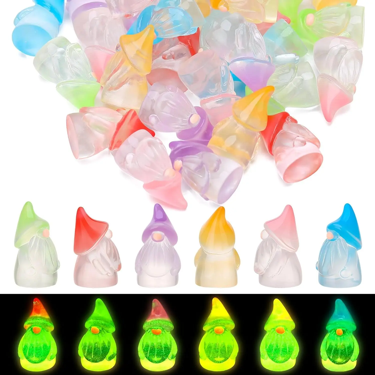 30 Pcs Luminous Mini Resin Gnomes, Tiny Gnomes Fairy Garden Statues Glow in The Dark Miniature Gnome Figurines Decor for Landscape, Outdoor, Patio, Yard, Lawn