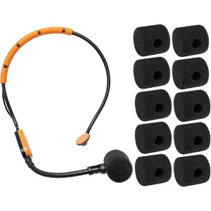 10 count Mic Covers Pop Filter Compatible with Shure SM31FH SM31 Fitness Headset, PGA31, P31 Headset Microphone Bulk Value Bundle Windscreen ( Black)