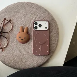Korea INS Simple Polka Dot Magnetic Phone case for iPhone 17 Pro 13 14 15 16 Pro Max 17 Fundas with Magsafe 3D Miffy Stand Cases