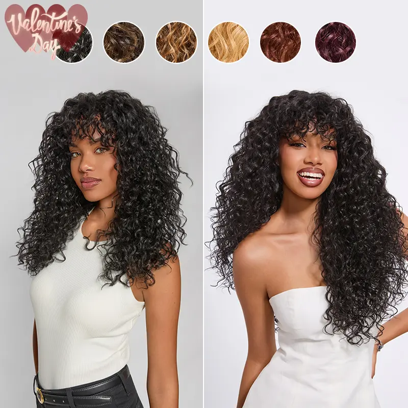 [Blend] Frodio Veralux™ Blend Human Hair Curly Wig With Bangs- Effortless Shaggy Waves Big Hair Curly Hair Wig Ready To Wear TikTokShopBlackFriday