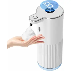 Automatic Soap Dispenser with LED (% &  Level), 7000 Uses, 6  Settings, Wall Mount/Countertop, USB-C Rechargeable, for Bathroom Kitchen, White