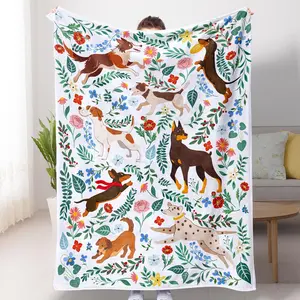 Dog Blanket Ultra Soft Floral Throw Blankets Gifts for Dog Lover Blanket Flower Leaves Flannel Fleece Throw Lightweight Warm Cozy Fuzzy Plus Cabin Blanket for Bed Sofa,60" X 80"