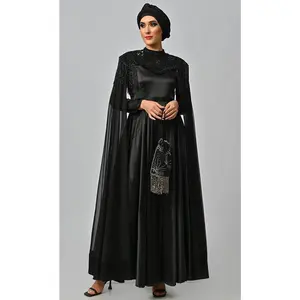 Arabian Queen Hand Embroidered Collar Satin Abaya With Intricate Tassel Details - Final Sale