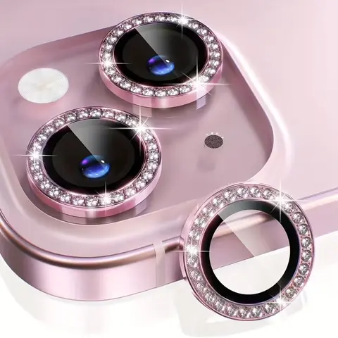 3pcs Rhinestone Phone Lens Film Protector, Girl Heart Eye-Catching Phone Accessories, HD Scratch-Resistant, Suitable for iPhone, Gift for Friends Colleagues