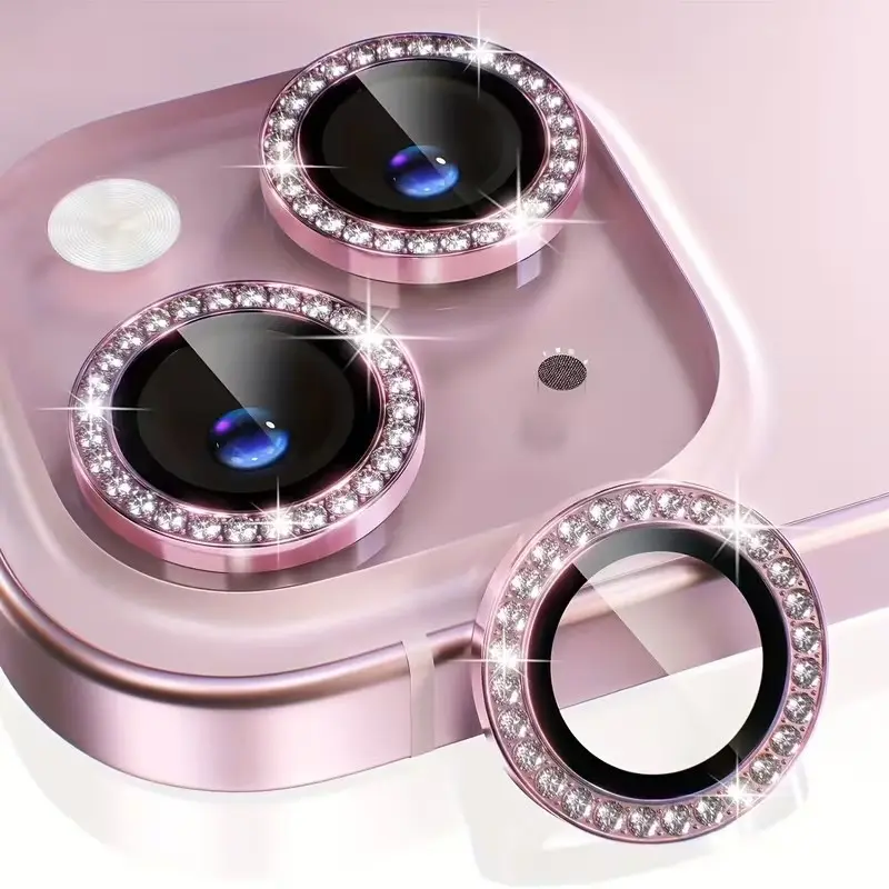 3pcs Rhinestone Phone Lens Film Protector, Girl Heart Eye-Catching Phone Accessories, HD Scratch-Resistant, Suitable for iPhone, Gift for Friends Colleagues