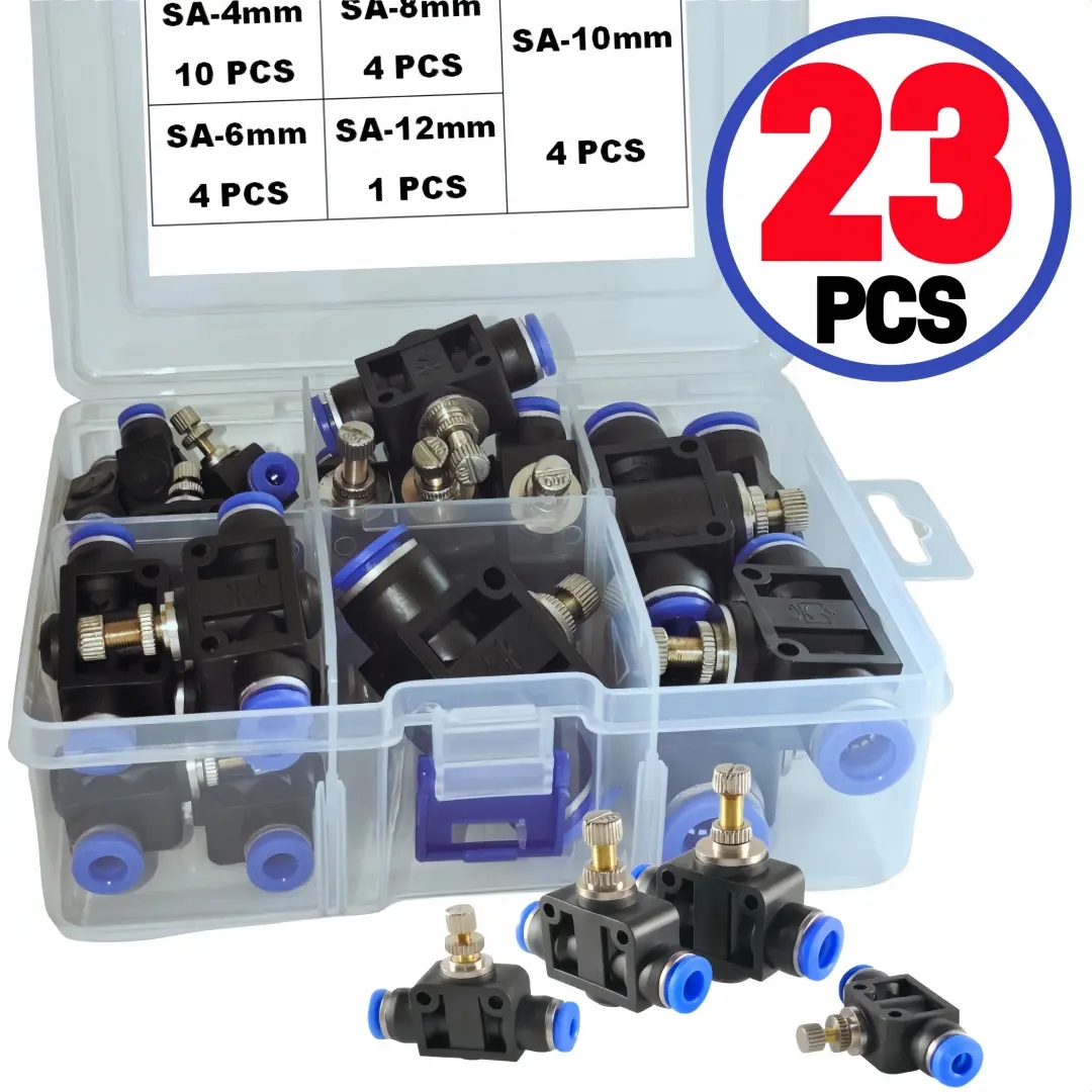 SA Pneumatic Quick Connector Throttle Valve | 4/6/8/10/12mm Multi-Size Flow Control | Air/Water Dual Regulation | for PU Hose, Crane Systems, Water Pipe & Industrial Automation Equipment