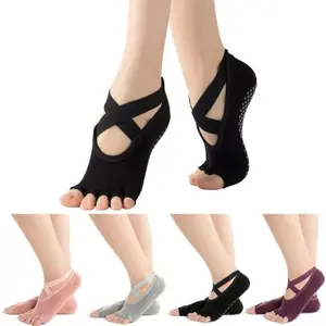 4 Pairs Women's 5-Finger Yoga & Pilates Socks - Full Finger Coverage with Exposed Toe, Anti-Slip Sole, Thin Non-Skid Gym Socks Suitable for Yoga, Pilates, Weightlifting, Machine Washable for - Training & Fitness