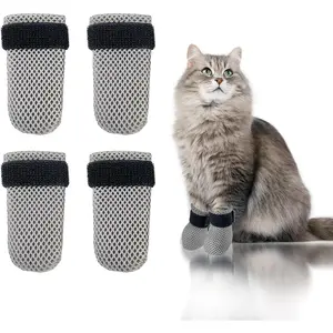 4Pcs Cat Scratch Cover for Nursing Rehabilitation, Adjustable Cat Bath Gloves, Anti-Scratch Pet Grooming Booties for Bathing