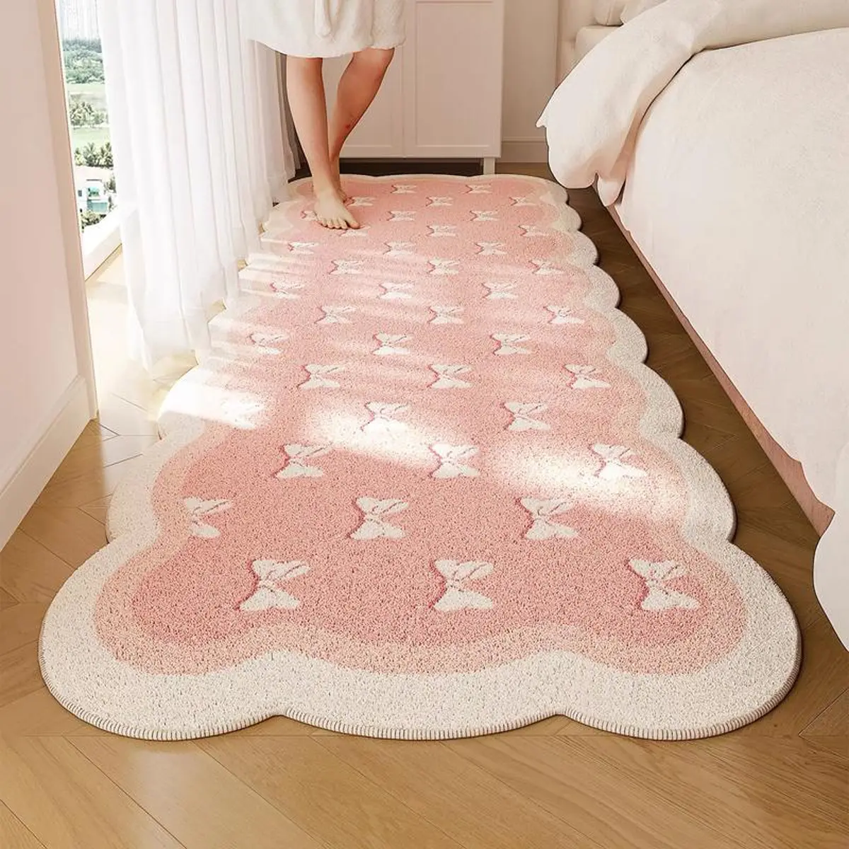 Cute Bow Girls Bedroom Rug, Modern Simple Style Carpet, Soft Comfortable Plush Foot Pad, Decorative Fluffy Bedside Rug, Super Fluffy Rug, Decorative Area Rug, Indoor Decorative Rug, Home Decor Rugs, Suitable for Living Room, Bedroom, Porch, Bathroom