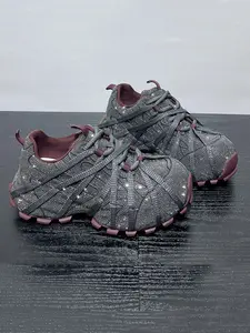 Women's Sporty Dad Shoes with Rhinestones, Soft PU Upper, Rubber Sole, Above Ankle Height, Spring & Fall Casual Footwear