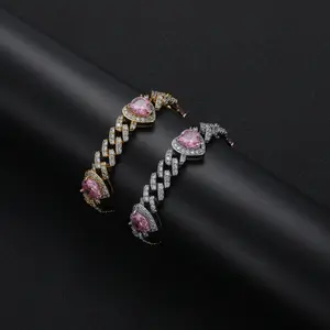 9mm 6A Zirconia Sparkling Heart Cuban Chain Set, Hip Hop Jewelry, Ideal 1-Piece Holiday Gift for Jewelry Enthusiasts