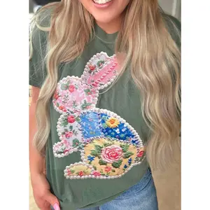 Floral Pearl faux Patchwork Bunny Comfort Colors Tee