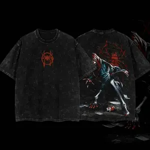 Superstyle Ultimate Spidey-Man "Miles Morales" Spidey-Verse Hero MCU Comic Double Printed Oversize Lightweight Acid Washed Tee Hoodie TV Series Graphic Design Unisex Top Cotton Streetwear T-Shirt Hoodie Sweater Clothes Menswear GG1 3KD HAS